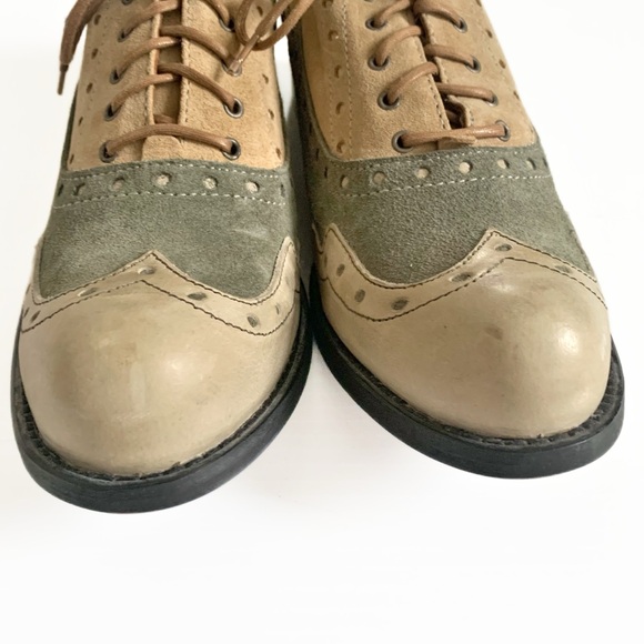 John Fluevog | Adrians Amanda Wingtip Gray Green & Yellow Suede Oxford Size 12 - Picture 7 of 16